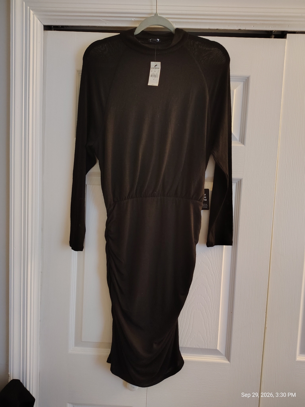 Express NWT Black Mock Neck Ruched Knit Midi Dress M